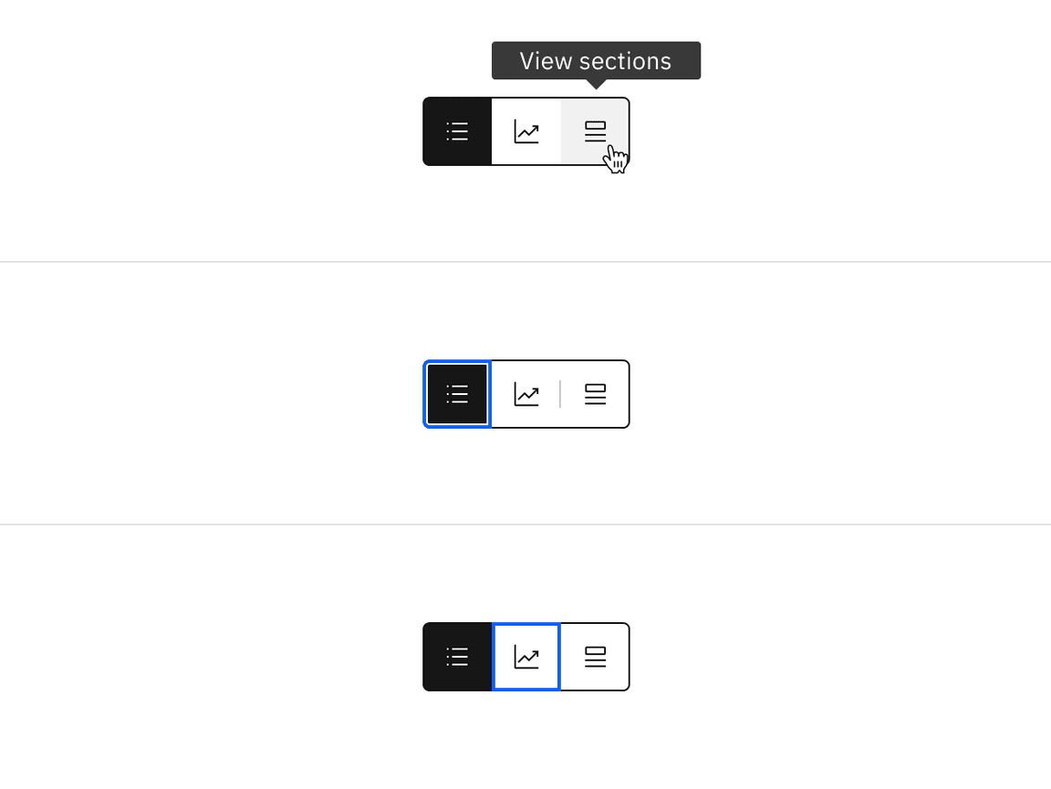 Example of icon content switcher interactive states